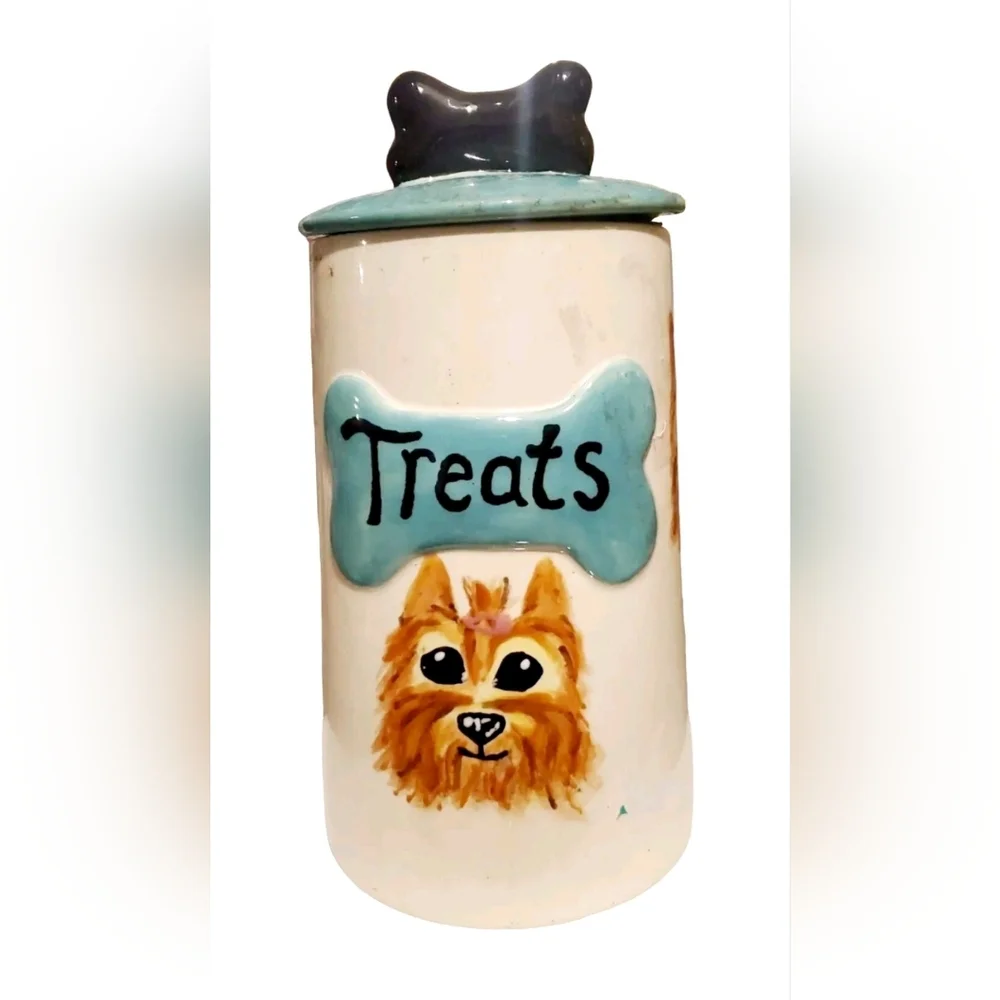 Ceramic Dog Treat Jar with Blue and Gray Accents